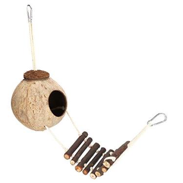 Imagem de OKJHFD Bird's Nest Hamster Breeding Nest Climbing Ladder Coconut Shell Hideaway Toy House, Coconut Shell Habitat for Small Animals