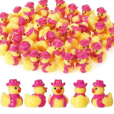 Imagem de GGSTDDUP 50 peças de mini patos de cowboy de resina, estatueta de patos ocidentais em miniatura, pato amarelo minúsculo com chapéu de caubói, mini figuras para esconder para decoração faça você mesmo