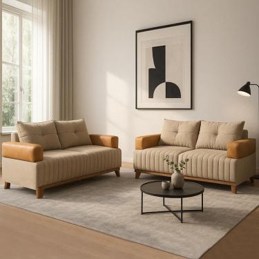 Imagem de Conjunto Sofá 3x2 Lugares Leona em Linho Bom Pastor