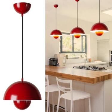 Imagem de INJAK Luminárias Pendentes Modernas Para Ilha De Cozinha - Teto Em Formato Vaso Flores Sala Estar Iluminação Lustre Com Fiação Quarto, Industrial, Fechado Luminária Vermelho