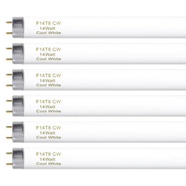 Imagem de Konideke Lâmpada fluorescente T8 de 15 polegadas 4100K 14 Watt, tubo fluorescente F14T8/CW 14W, 14 Watts, base média G13, 650 lúmens, 6 unidades