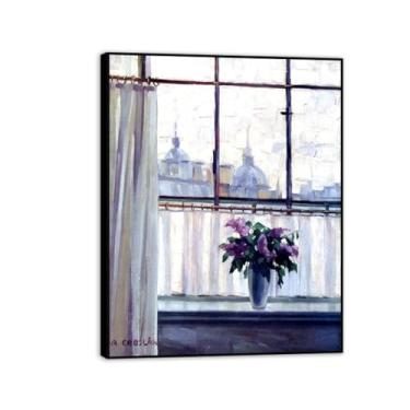 Imagem de RYLJCZ Lâminas de arte mural famosas de Adolf Erbsloh - View from the Studio - Reproduções de pinturas em tela- quadro emoldurado póster decoração de parede giclée 30 x 40 cm (11,8 x 15,7 pol) moldura