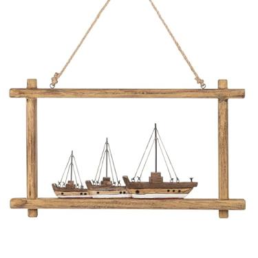 Imagem de Abbott Collection Decoração de parede decorativa de barco à vela tripla retangular - madeira, natural (35 cm)