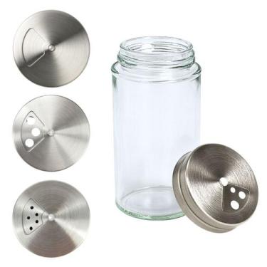 Imagem de 2 Saleiro Pimenteiro Paliteiro de Vidro com Tampa Inox 10x5cm Premium 