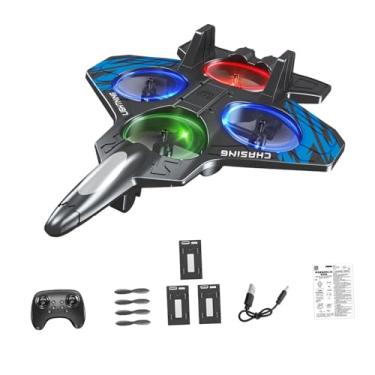 Imagem de YIJU Avião de controle remoto de espuma para crianças e adultos, flip 360°, anti-queda, à prova d'água, 6 canais, EVA, jato de com luz, Bateria Azul de Três