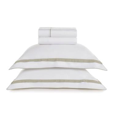 Imagem de Karsten Jogo de Cama Lara Areia/Branco King 300 Fios 100% Algodão