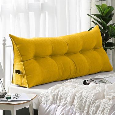 Imagem de Almofada De Leitura Para Cama E Sofá - Almofada De Sofá Triangular Com Cabeceira De Encosto, Almofada De Livro, Yellow, 120 * 50 * 20cm