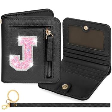 Imagem de YQE Carteira com inicial RFID para meninas pequenas, presentes na moda, aniversário, Natal, meia ideia de presente para adolescentes, filha, neta, sobrinha, 6, 7, 8, 9, 10, 11, 12, 13 anos, Preto, J