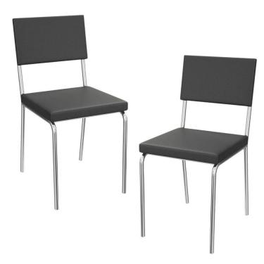 Imagem de Kit 2 Cadeiras Cromada Sala Jantar 2c128cr Corino Kappesberg Preto