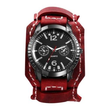 Imagem de OIDEA Relógio de punho de couro Steampunk: Relógio masculino feminino vintage punk rock ampla pulseira de couro analógico quartzo Wrsit relógio grande mostrador redondo relógio esportivo casual ao ar