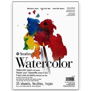 Imagem de Strathmore Papel aquarela série 200, bloco encadernado com fita, 23 x 30 cm, 15 folhas (190 g) - papel de artista para adultos e estudantes - aquarelas, mídia mista, marcadores e diário de arte