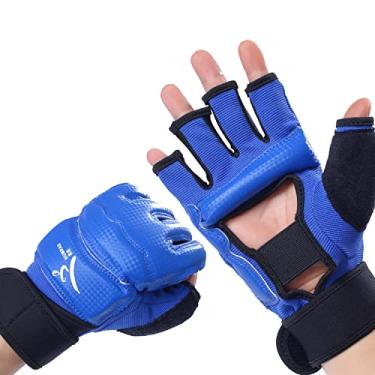Imagem de LiMMAX Luvas de Kickboxing Sparring Luvas de MMA para homens e mulheres, luvas de boxe de meio dedo, luvas de luta para saco de pancada, luvas de treinamento para homens e mulheres, azul, GG