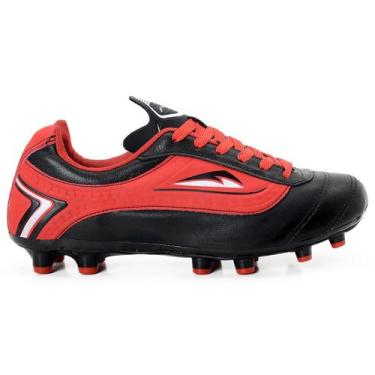 Imagem de Chuteira Couro Legitimo Preto Vermelho Campo Gramado Travas - FERA, 41