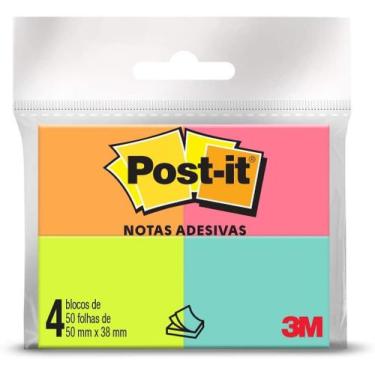 Imagem de Bloco adesivo 3M post-it 38X50mm tropical com 4 blocos