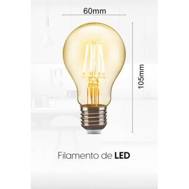 Imagem de Lâmpada A60 Filamento LED Bulbo 2200K Âmbar Bivolt Elgin