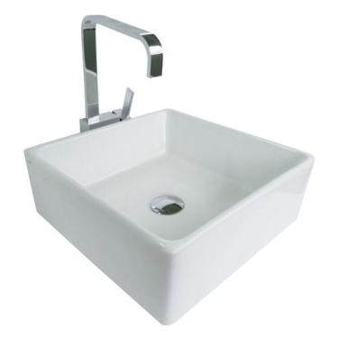 Imagem de Cuba para Banheiro Cerâmica Branca Retangular 38cm Reno RC 300