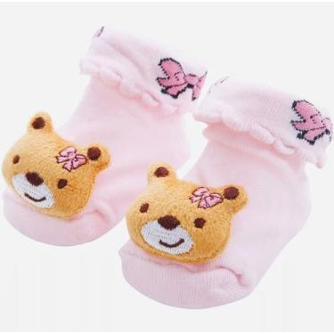 Imagem de Meia bebê pantufa bichinhos menina/menino  - Kadu modas, Rosa ursinha