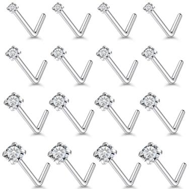 Imagem de Lsnevsie 18G, 20G, 22G, 24G, piercing de nariz, joias para mulheres, aço cirúrgico 316L, parafuso em forma de L, diamante reto, zircônia cúbica, piercing de narina, joias para mulheres e homens