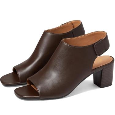 Imagem de MOOMMO Sandálias femininas de salto grosso, salto grosso, bico quadrado, recorte no tornozelo, costas nuas, 5 cm, salto médio fosco, sandália, vestido peep toe, sandálias de salto com gancho, vintage