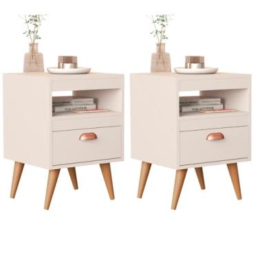 Imagem de Kit 2 Unidades Mesa de Cabeceira Alice com Gaveta e Nicho Criado Mudo – MobiShop (Off White Flex)