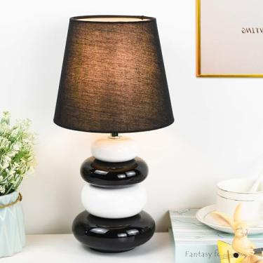 Imagem de Lampwell Ange Candeeiro de mesa preto pequeno para sala de estar como luminária de mesa de cabeceira para quarto, luminária de mesa noturna infantil de cerâmica moderna, Φ16,5 × A 30,5 cm, lâmpada