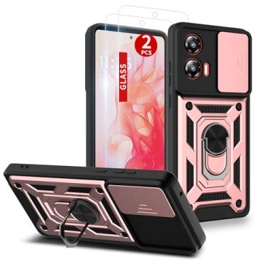 Imagem de Capa para Moto G-Stylus 5g 2024: com protetor de tela de 2 peças, capa de câmera deslizante e suporte para capa de celular Moto g-Stylus 2024, ouro rosa