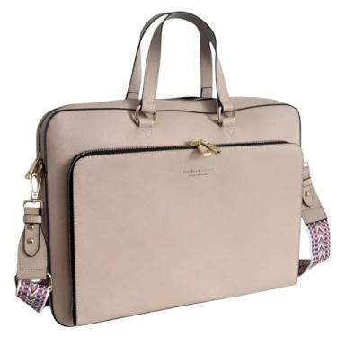 Imagem de Bolsa Pasta Mala Feminina Porta Notebook Laptop15,6 Polegadas Executiva Impermeável Para Alça De Mão Tiracolo Trabalho Escritório Negócios Viagem Moderna Sofisticada (Bege)