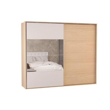 Imagem de Guarda Roupa Casal 2 Portas De Correr (1 C/ Espelho) E 4 Gavetas Ph 1806 Carvalho Nature/off White - Herval