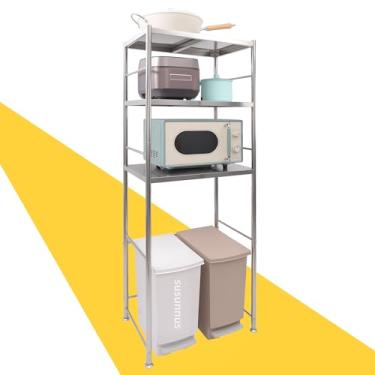 Imagem de susunnus Prateleira de aço inoxidável, 61 cm, 3 camadas, prateleiras de armazenamento de cozinha, suporte para micro-ondas, suporte para máquina de lavar roupa, mini suporte de geladeira, camadas