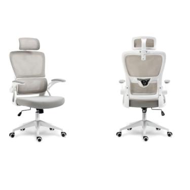 Imagem de Cadeira de Escritório Presidente Giratória Ergonômica, Com Design Moderno, Estofado Confortável, Apoio Lombar Ajustável, Base Reforçada, Rodízios Silenciosos e Ajuste De Altura (CINZA E BRANCO)