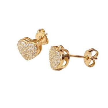 Imagem de Brinco De Coração Com Zirconia Folheado A Ouro 18k - FAMA FOLHEADOS