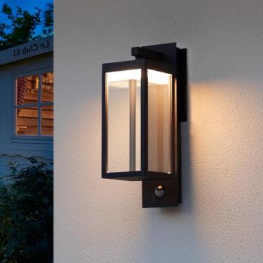 Imagem de illumishin Luminária de parede externa com sensor de movimento LED para montagem preta à prova d'água 750LM luminária externa de alumínio para varanda de entrada de pátio cerca de garagem