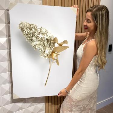 Imagem de Quadro Decorativo Canvas Flores Brancas e Douradas Vertical (CAN2592)