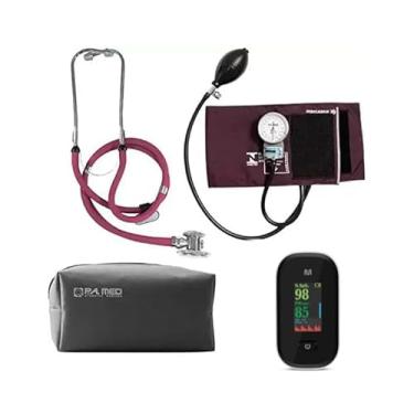 Imagem de Kit Enfermagem Completo Com Medidor De Pressão Estetoscópio Rappaport PAMED E Oxímetro (VINHO)