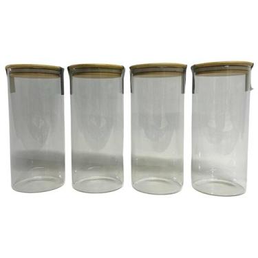 Imagem de Kit 4 Potes De Vidro Hermético Redondo Tampa De Bambu 1500Ml - Vghome