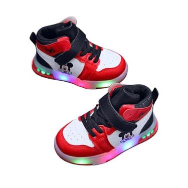 Imagem de Tênis Infantil com Luzes LED que Piscam Confortável, Macio e Divertido – Cano Alto Vermelho e Preto – Tamanho 26