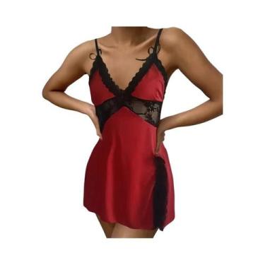 Imagem de Camisola Sexy Feminina Sem Costas Em Renda Com Decote Baixo, Vestido D