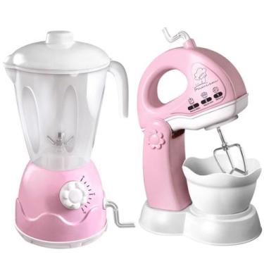 Imagem de Kit Liquidificador e Batedeira de Brinquedo Infantil Rosa Com Moviment