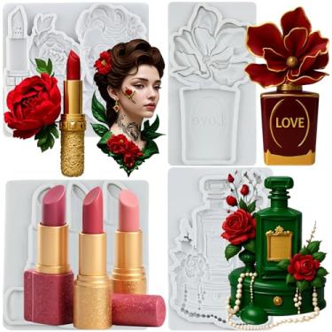 Imagem de FCKEMLDS Moldes de silicone para fondant de batom para chocolate doce pasta de goma de cupcake topo de bolo de argila de polímero conjunto de 4