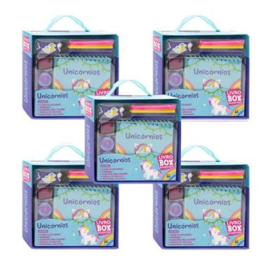 Imagem de Kit C/ 05 Livro-Box - Unicórnio - Desenhos C/ Canetas E Acess. Lembran