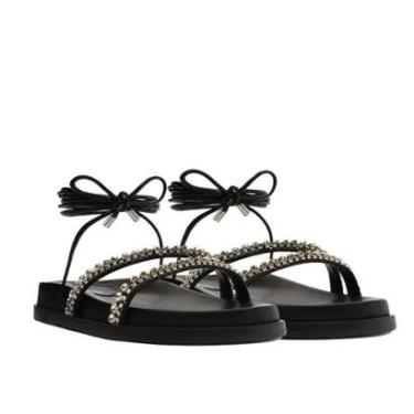 Imagem de Sandália Salto Rasteiro Arezzo Multimaterial Preto-Feminino