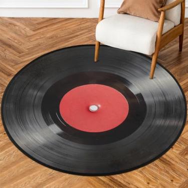 Imagem de DXTKWL Tapete redondo de 90 cm, vintage, disco de vinil, Cd, lavável, antiderrapante, absorvente, tapete circular para crianças, sala de estar, banheiro, casa