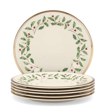 Imagem de Lenox Conjunto de pratos de salada 835218, compre 3 e ganhe 6, vermelho e verde, louça de jantar de Natal, hospedagem
