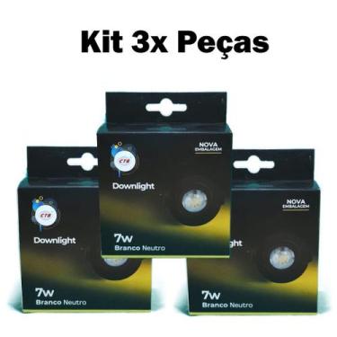 Imagem de Kit 3X Spot LED Embutir 7W Downlight Preto - CTB