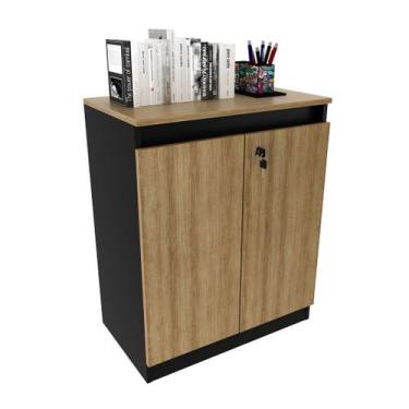 Imagem de Balcão para Escritório 60cm com 1 Prateleira 2 Portas MDP Amêndoa/Pret