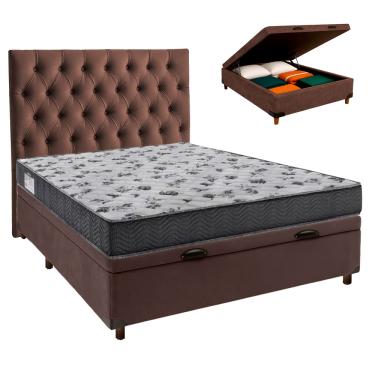 Imagem de Cama Box Bau + Colchão Casal Ortobom D33 Iso100 + Cabeceira Estofada