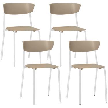 Imagem de Kit 04 Cadeiras Empilhável Fixa F02 Base Aço Branco Nude - Lyam Decor