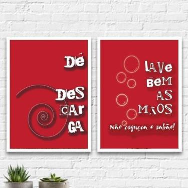 Imagem de Kit 2 Quadros Lembretes Para Banheiro 24X18Cm Branca