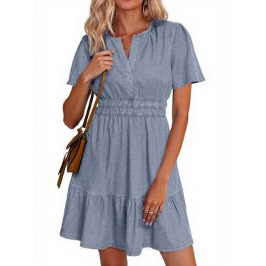 Imagem de Vestido Simplee Apparel, jeans de verão, manga curta para mulheres