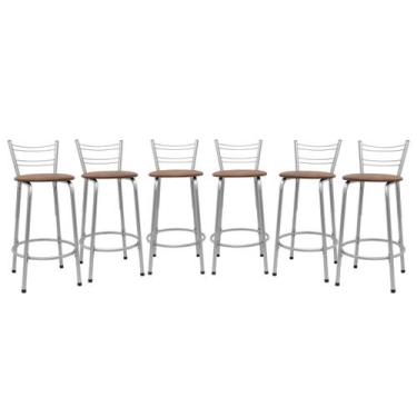 Imagem de Kit 6 Cadeira Para Balcão Ilha Bistrô Banqueta 60cm Flórida Prata Bar 